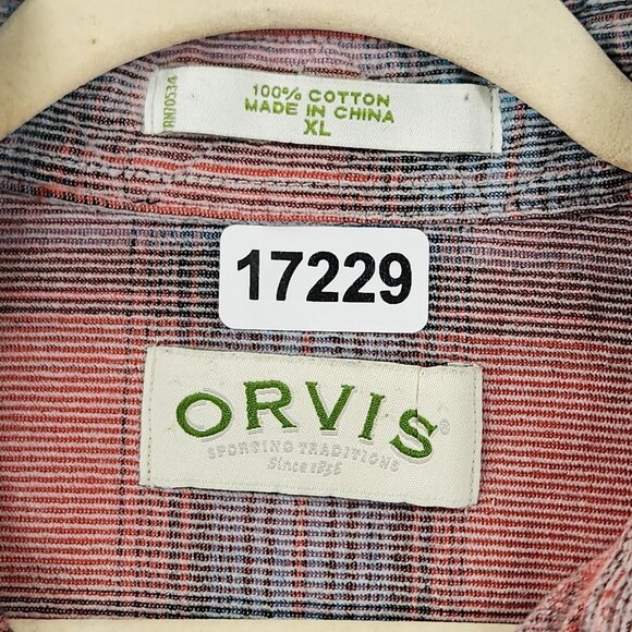 Orvis Shirt Mens XL Washed Red Blue Plaid Button Up Pocket Long Sleeve Cotton - Picture 6 of 9